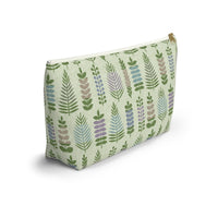Stamped Leaves Accessory Pouch w T-bottom in Green